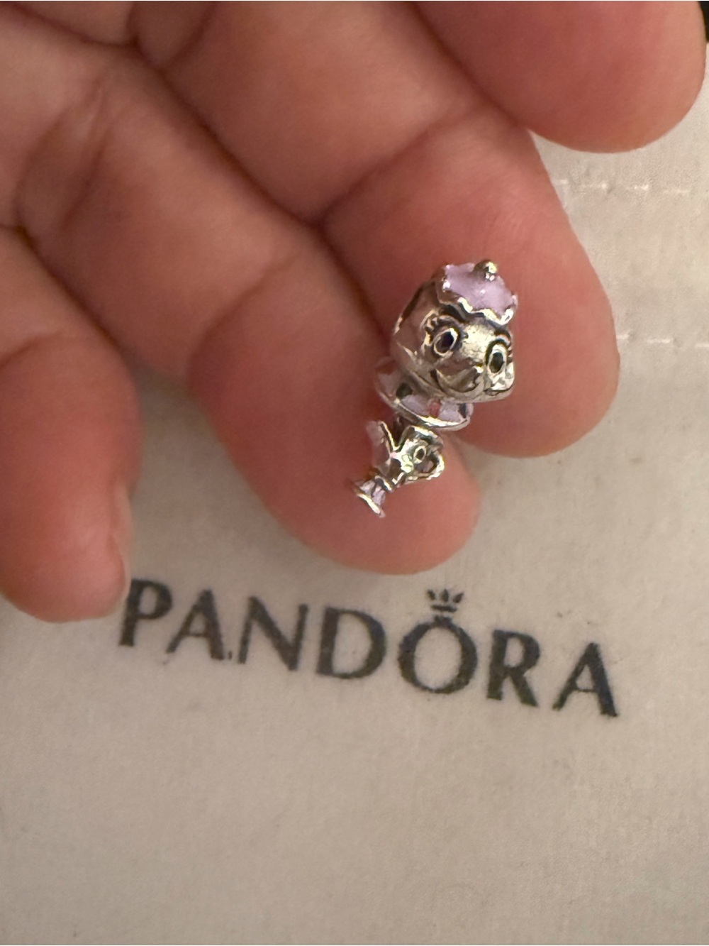 Pandora Silver Chick Charm with Light Purple Enamel Accent